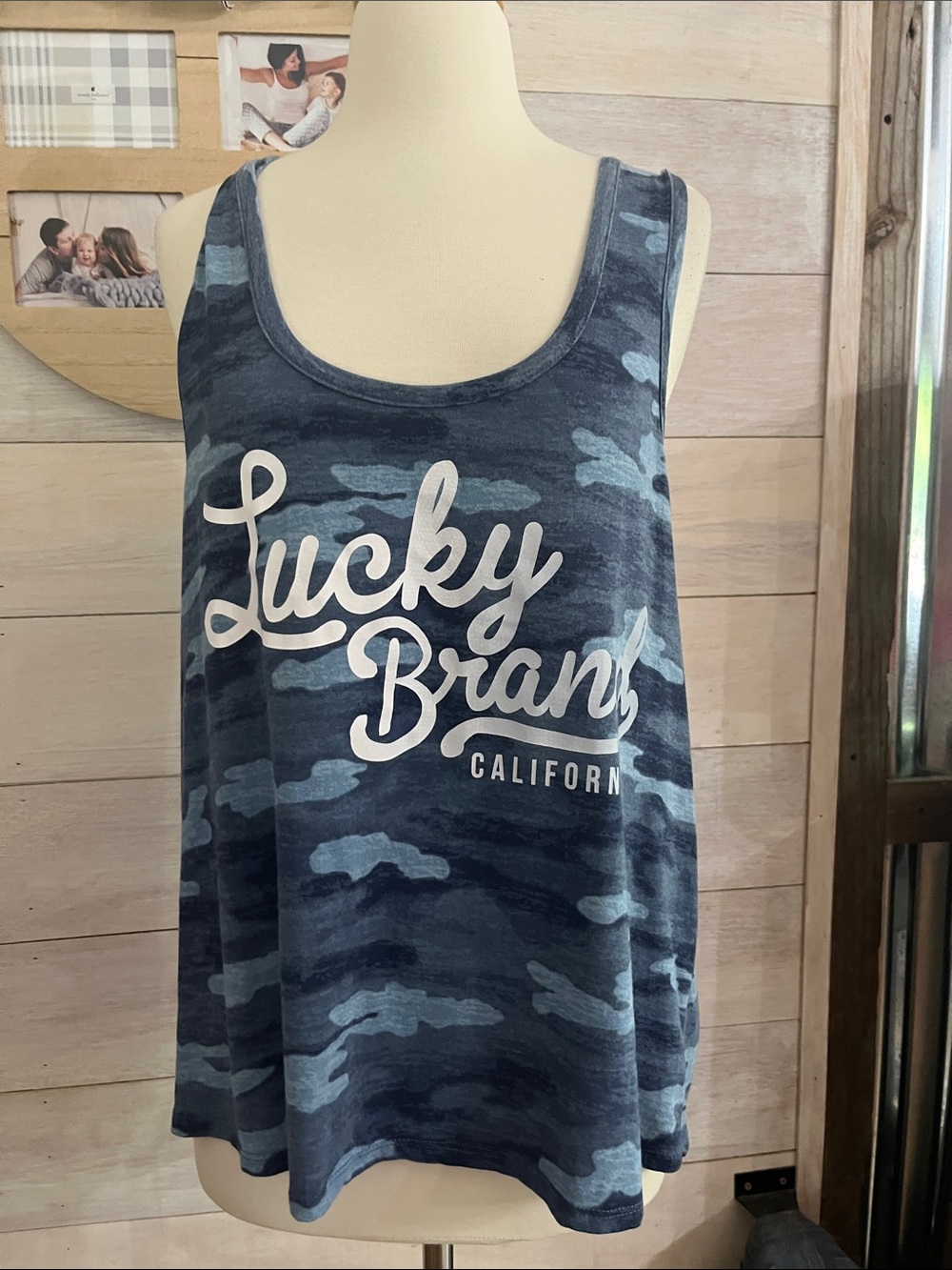 Lucky Brand Navy and Light Blue Camo Tank